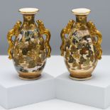 A pair of miniature Satsuma Earthenware vases, Meiji period (1868-1912) signed Satsuma Hododa,
