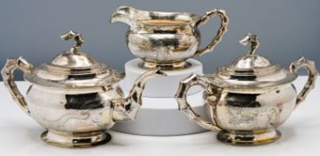 An export silver part tea set (possibly Japanese) 20th century, comprising a teapot and cover