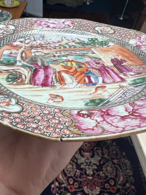 A collection of 'Mandarin Palette' porcelain, Qianlong, comprising; four octagonal plates decorated - Image 40 of 47