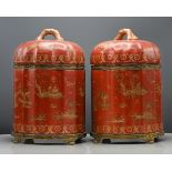 A pair of metal mounted & Chinoiserie caddies and covers, 19th century, Each of lobed upright form