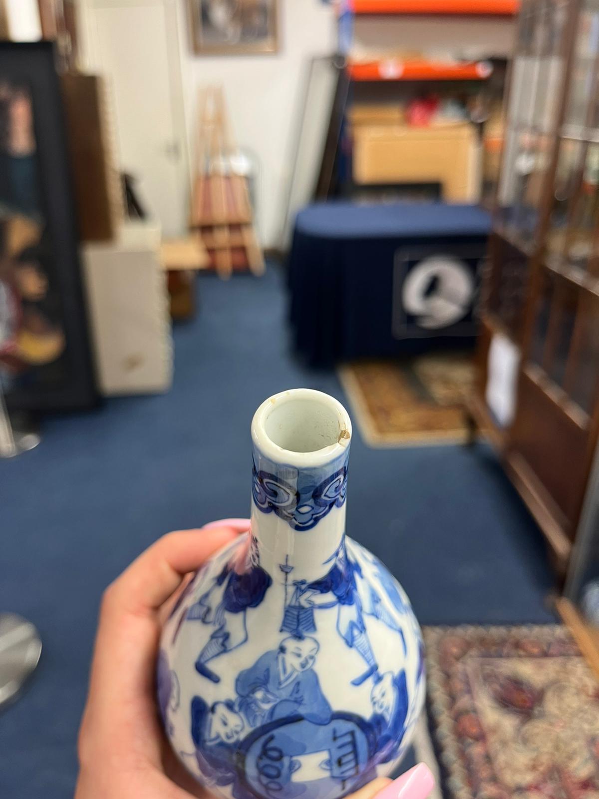 A collection consisting of a pair of blue and white bottle vases, 19th century, the globular body - Image 25 of 36