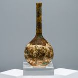 A Satsuma Earthenware Bottle Vase, Meiji period. The spherical body rising to a tall slender