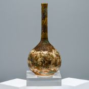 A Satsuma Earthenware Bottle Vase, Meiji period. The spherical body rising to a tall slender