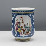 A Chinese export "famille-rose" tankard, 18th century, of baluster form, finely painted with a