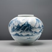 A Korean blue and white jar, 19th/20th century, Joseon Dynasty or later, the broad ovoid body