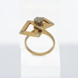 A 14K yellow set diamond square abstract swivel cluster ring, size L, total weight approx. 5.0g.