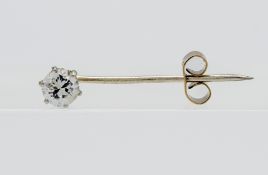 A single stone diamond set tie pin with 9ct butterfly clip, diamond approximately 0.50ct.