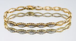 An 18ct yellow gold diamond set centre bracelet, curb diamond shape pattern, diamonds approx. 0.