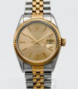 Rolex, a rare 1980's Oyster Perpetual Datejust with bronze dial, two tone, white lettering, with