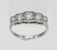 A five stone diamond ring set in platinum, approx. diamond size 0.80ct in total, size N.