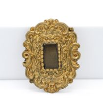 A plaque memorial Victorian gold brooch, heavily embossed design, centre rectangular memorial