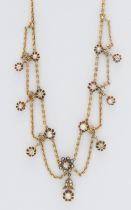 An Edwardian diamond and pearl set necklace.