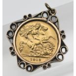 A 1912 half sovereign pendant mounted, approx. 6.6g.