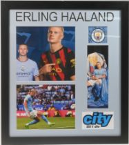 A signed Erling Haaland Manchester City presentation piece, with certificate of authenticity,