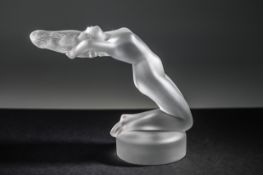 A frosted glass mascot style figure of nude lady, signed 'Lalique France', height 13cm