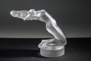 A frosted glass mascot style figure of nude lady, signed 'Lalique France', height 13cm