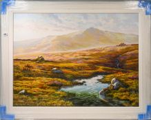 Brian Horswell, oil on canvas 'Dartmoor' signed, in white frame, overall size 96cm x 120cm