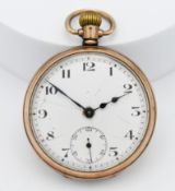 A 9ct gold key wind open face pocket watch with sub second dial, makers mark E.W.C.Co, total