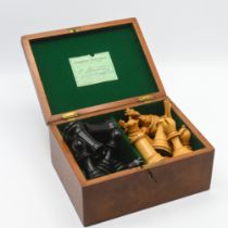 The Staunton Chessmen, a set in original mahogany box with paper label dated 1945, J.Jaques &