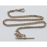 A 9ct gold watch chain, length 42cm, approx. 28.2g.