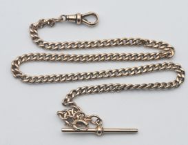 A 9ct gold watch chain, length 42cm, approx. 28.2g.