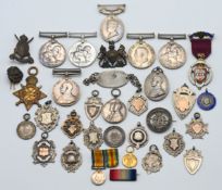 An interesting collection of silver presentation pendants, approx. 4.7oz also military medals