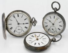 Three Victorian silver pocket watches to include two open faced and one full hunter (3).