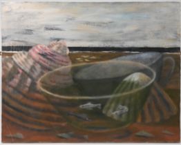 J.J.Mellings, Cups Between Waves (1992), painting on canvas. (70cm x 55cm) This artwork is being