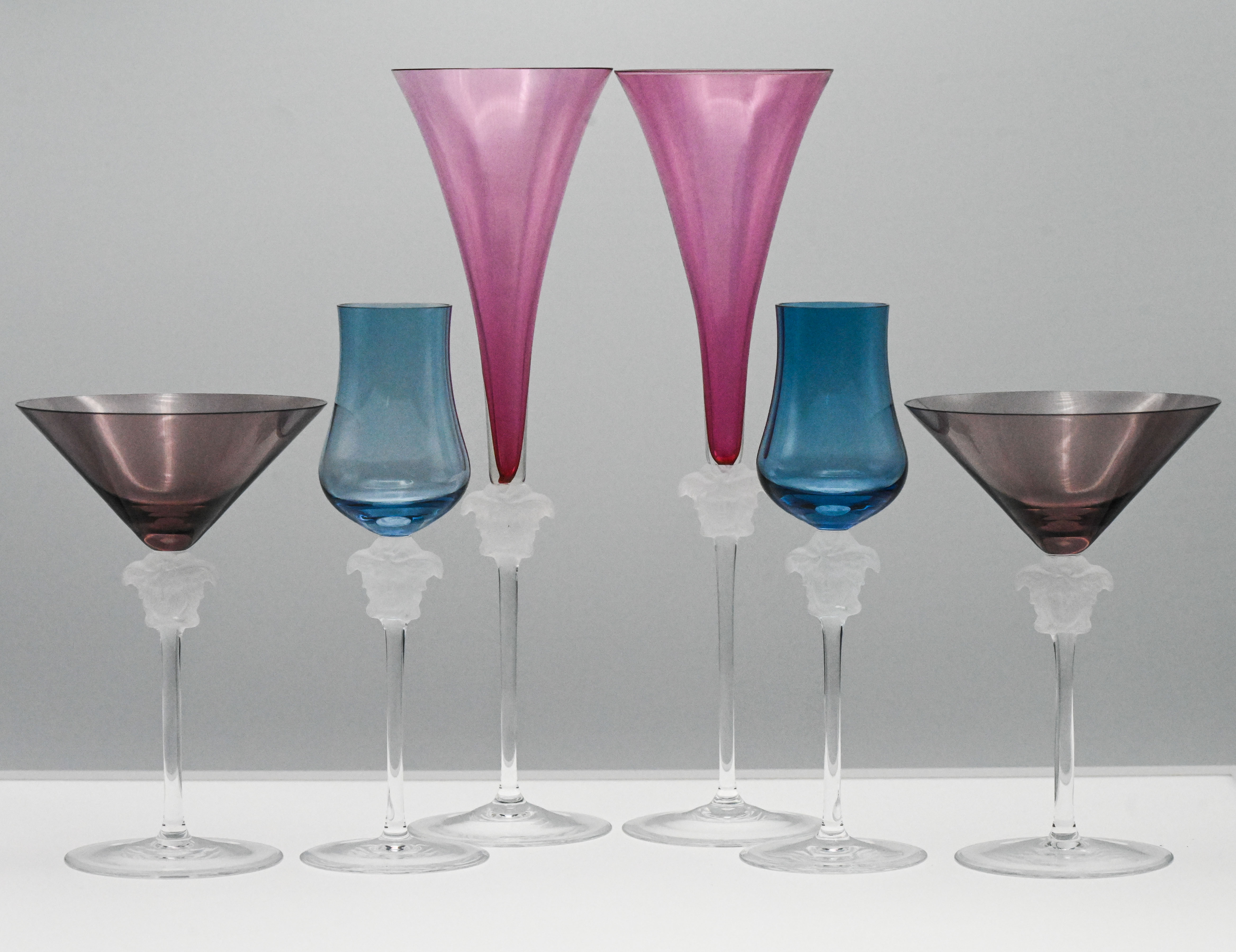 A pair of Rosenthal 'Versace' Medusa head martini glasses, amethyst pink colour, boxed. - Image 2 of 2