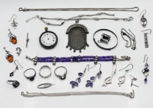 Various jewellery, to include Victorian fob watch, various gem stone set rings and earrings., also