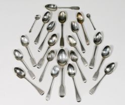 A collection of mainly Georgian silver spoons, approx. 9.64oz (21 spoons including two mustard