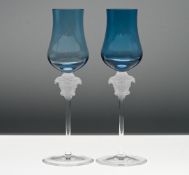A pair of Rosenthal 'Versace' Medusa head port glasses, blue/turquoise colour, boxed.