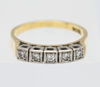 An 18ct five stone diamond ring, size L, total weight 3.20g.
