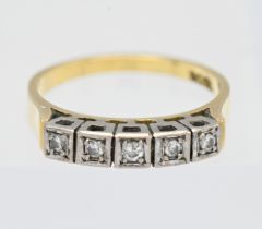 An 18ct five stone diamond ring, size L, total weight 3.20g.