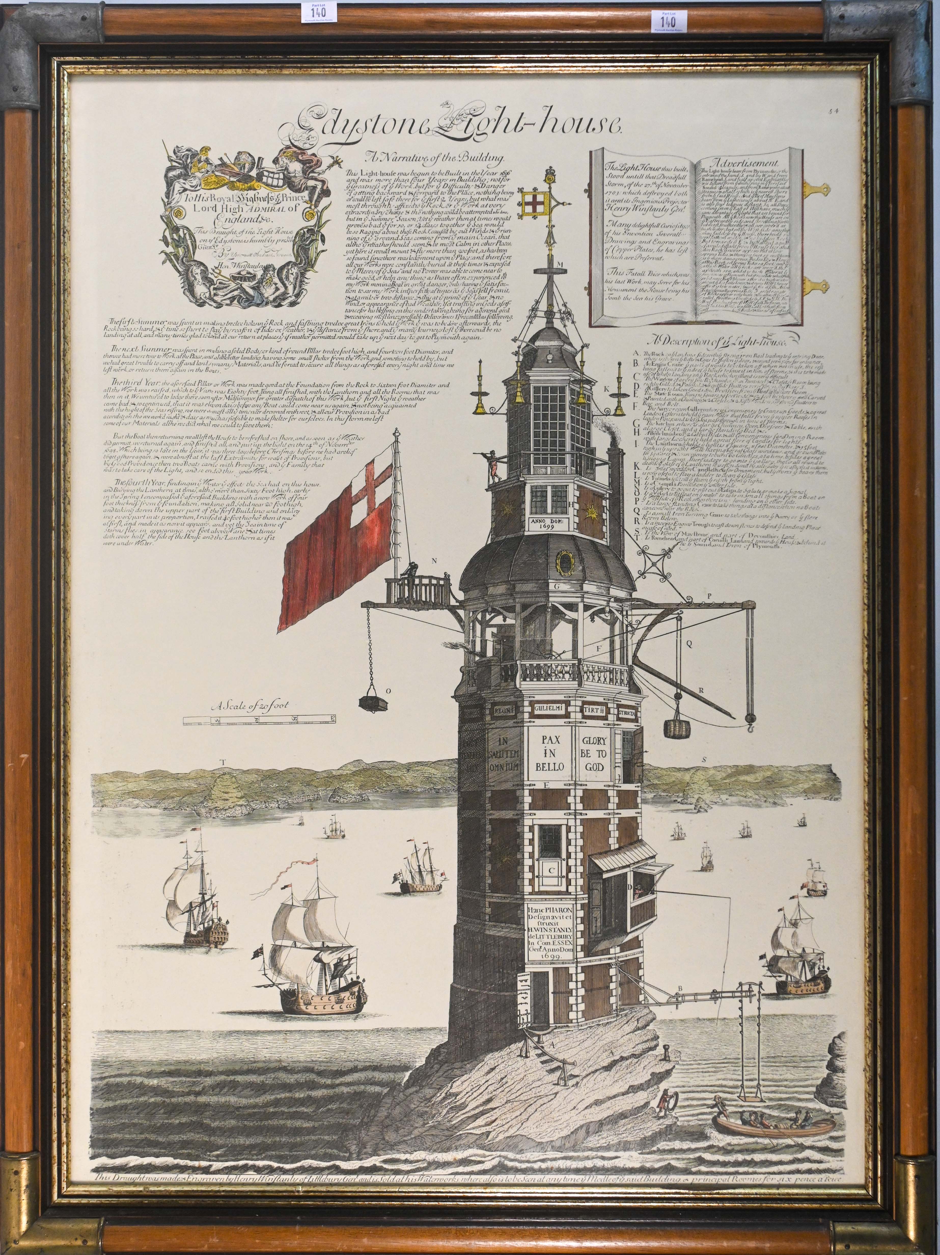 A printed engraving of Views of Old Plymouth after J.E. Weedon together with Eddystone Lighthouse - Image 2 of 2