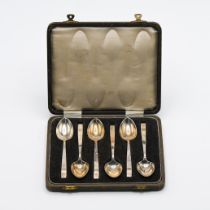 Three cased silver tea spoon sets, (one including a pair of sugar tongs).