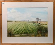 Kath Lahive, 'Gap In The Hedge, Kirton' watercolour, 38cm x 53cm, framed and glazed.