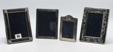 Four small silver photo frames including children's photo frame, another miniature frame with