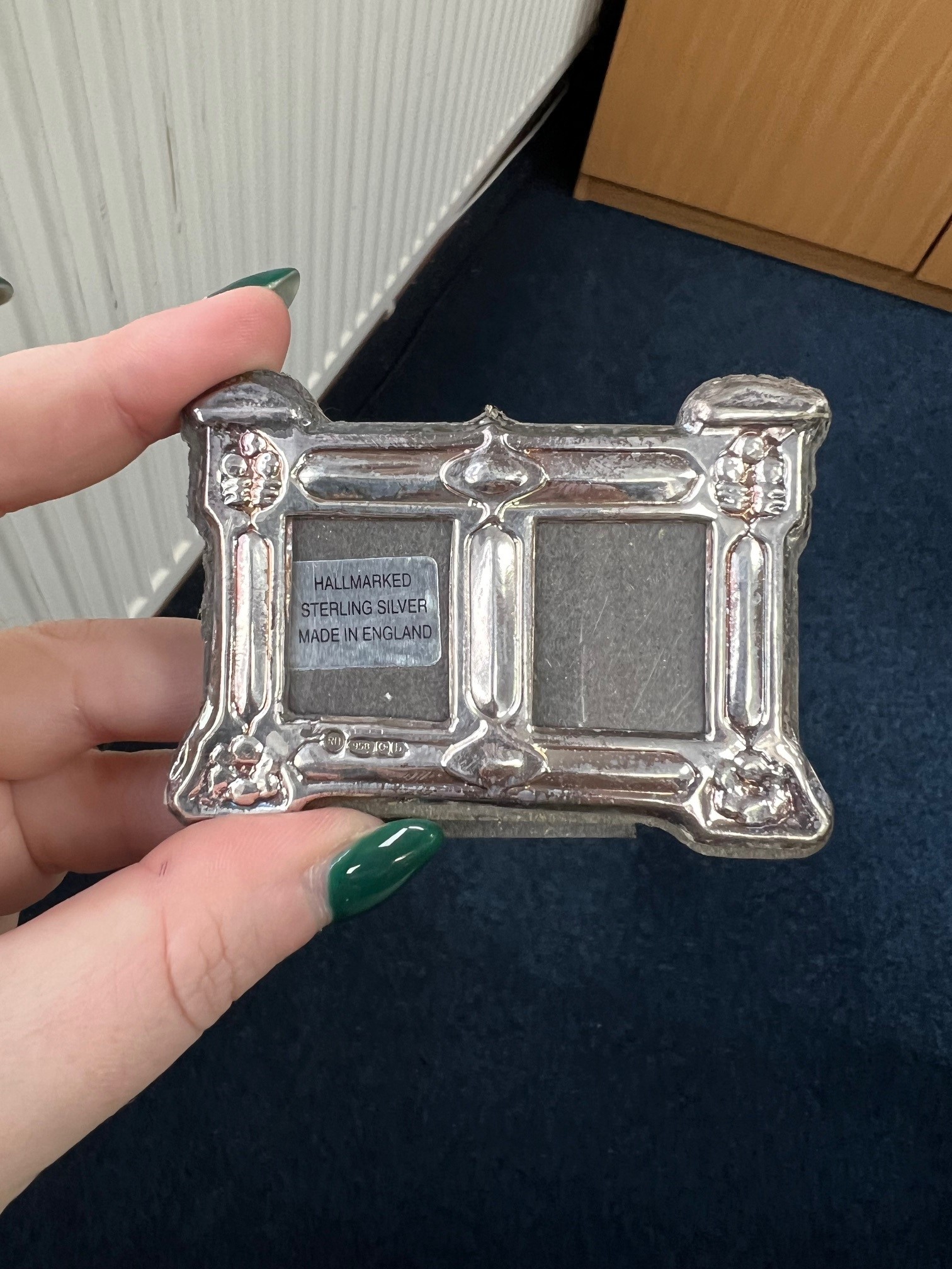 A small silver double photo frame together with an enamelled Vesta. - Image 2 of 5