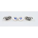 Two pairs of silver cufflinks, one pair inscribed, approx. 26.9g.