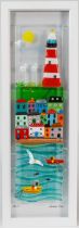 Lou from Lou C fused glass, 'Smeaton's View', signed, 60cm x 20cm, framed. Louise is a Plymouth