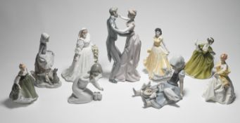 Lladro group of a Dancing couple, height 32cm together with three other Lladro figures also Royal