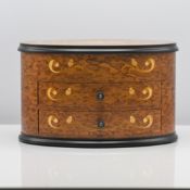 A new Sorrento inlaid and walnut handcrafted Italian music and jewellery box, Jiglio, height 17cm