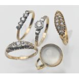 Five 18ct gold dress rings, approx. 15.8g.