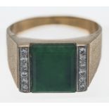 A 14ct yellow gold diamond and green stone ring, size Q (slightly misshaped).