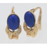 A pair of 18ct yellow gold and lapis lazuli earrings.