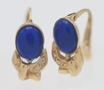 A pair of 18ct yellow gold and lapis lazuli earrings.