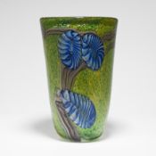 Murano, a large glass vase decorated with blue flowers on green ground, height 30cm.