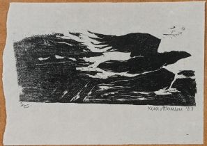 Kim Atkinson, bird in black and white (1987), signed limited edition print 3/25. (13cm x 21cm)