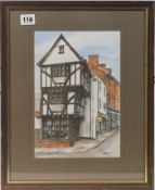 Watercolour, signed G. Martin 'The House That Moved, Exeter', framed and glazed.